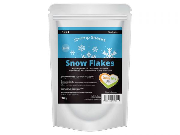 GlasGarten - Garnelenfutter Shrimp Snacks Snow Flakes, Sticks Mix 3in1, 30g